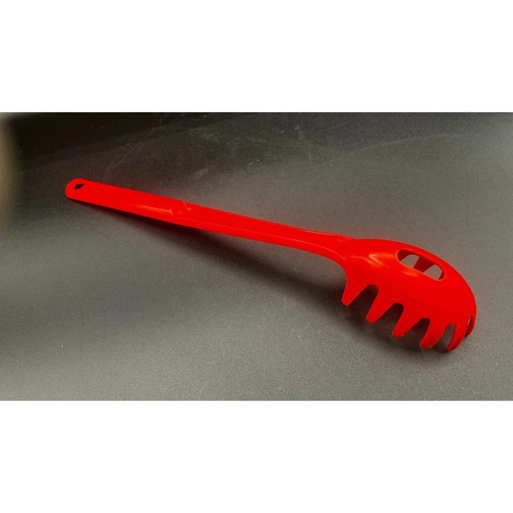Vtg Red Plastic Spaghetti Server Pasta Spoon‎ Utensil Kitchen Tool USA Retro